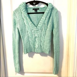 52 Weekends mint Green Cropped Soft Hoodie Cable knit Sweater S-L